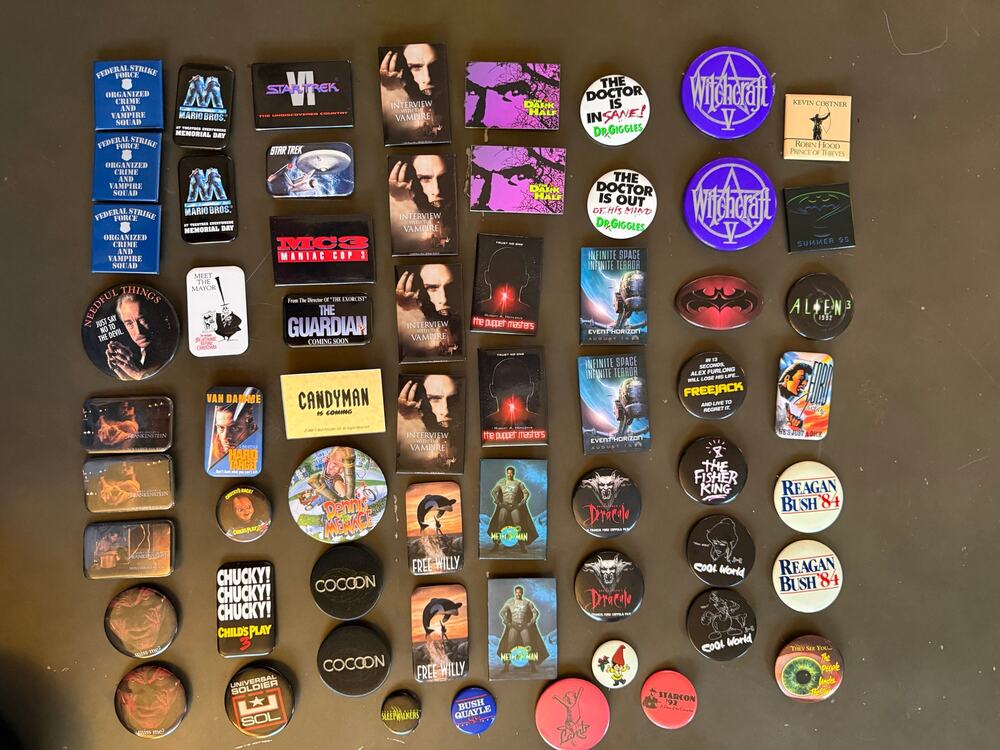 Lot Vintage 60+ 80s 90s Film Movies Button Pinback Pins Lot RARE! MUST SEE!